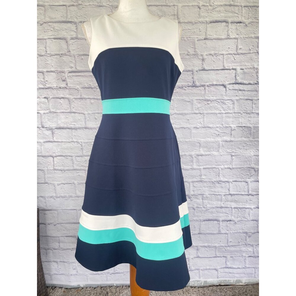Tommy Hilfiger Women’s Scuba Crepe Colorblock Fit & Flare Sleeveless Dress 8